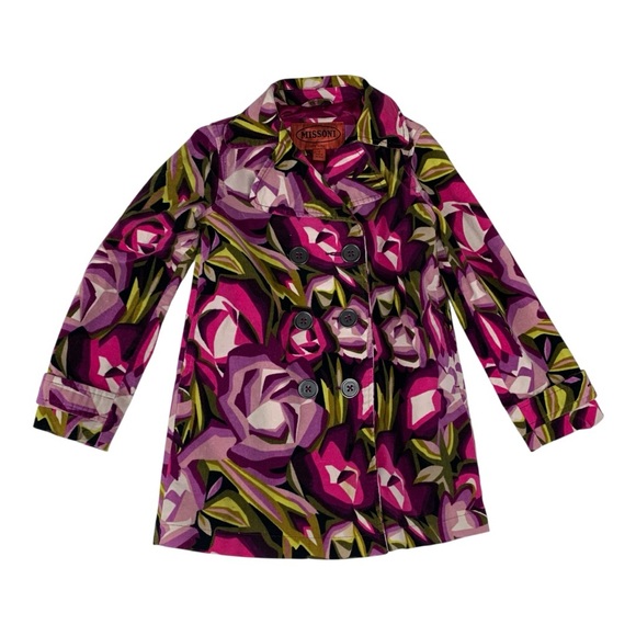 Missoni Kids small target Pea Coat Purple Pink Floral vibrant velour - Picture 1 of 10
